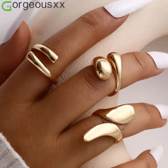[Gorgeousxx] 3 Pçs/set Gota De Água Geometria Anel De Abertura Para Mulheres Estilo vintage Anéis Jóias