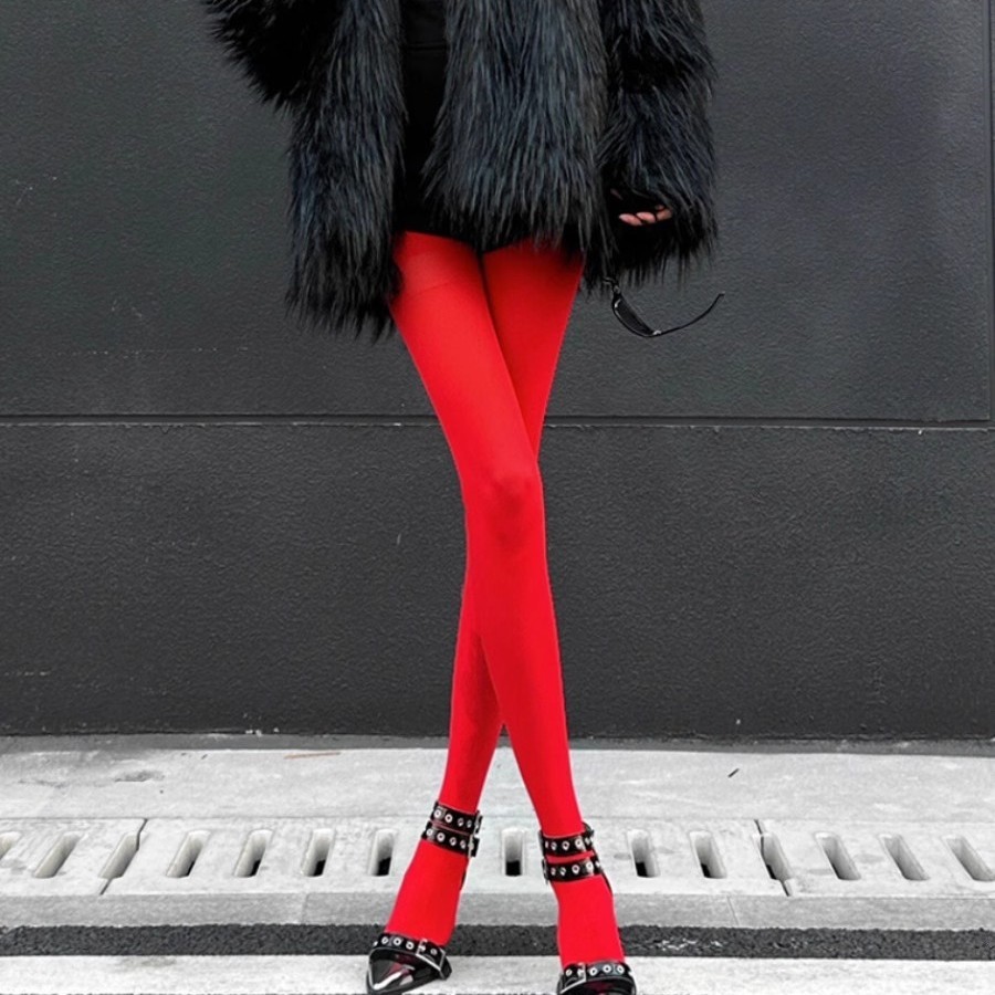 Meia Calça Feminina 40D Inverno Veludo Confortáve Elástica e Respiraável Vermelho Retro Elegância em Oferta na Shopee