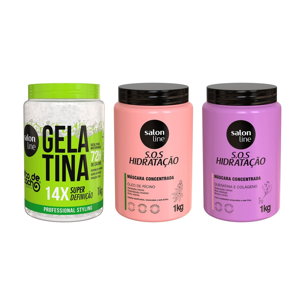 Kit com 2 Máscaras SOS Hidratação + Gelatina #todecacho Salon Line - Beauty