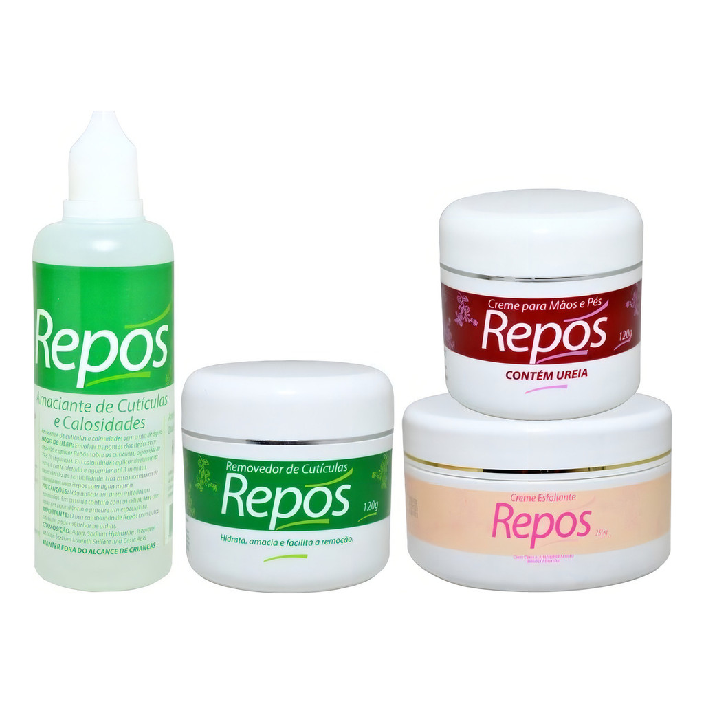 Kit Spa Dos Pés Repós Amaciante 150Ml 120Gr Uréia 120Gr Esfoliante 250Gr + Espátula 222 + Com 10 Botas - Calosidade