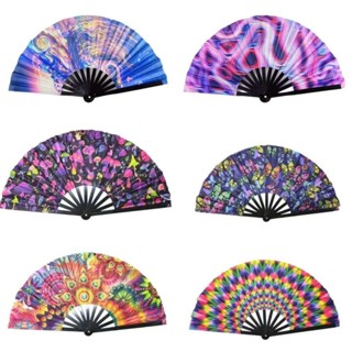 Leque Holográfico Colorido Dobrável Neon em Oferta na Shopee