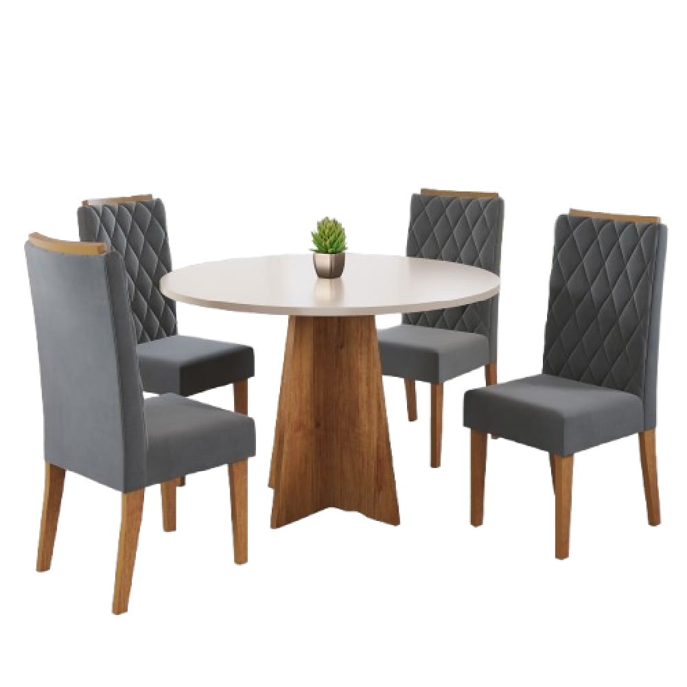 Conjunto de Mesa Sala de Jantar Redonda 0,90m 4 Cadeiras Fin Veludo Viero - Home & Living