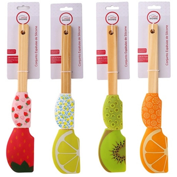 (Vários Modelos) Conjunto com 2 Espátulas Silicone com Tema Frutas- Casual Home