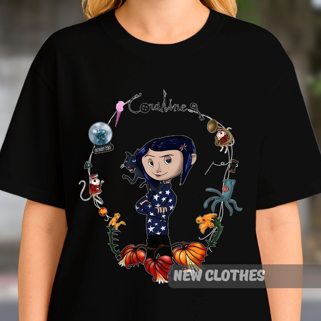 Camiseta Coraline Animação Dark Unissex Mundo Secreto Botões Filme Cult