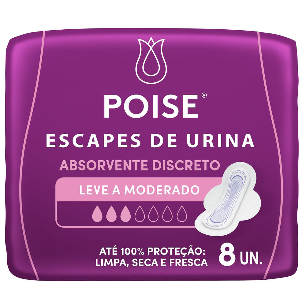 Absorvente Discreto Poise Escapes de Urina Leve e Moderado C/8 - Health