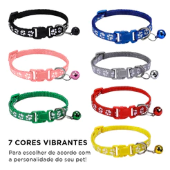 Coleira para Cachorro e Gato Ajustável, Nylon com Guizo, Raças Pequenas, 7 Cores, ELG