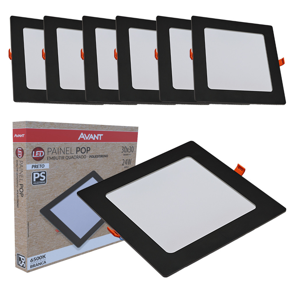 Imagem Kit 7 Painel Plafon Quadrado Embutir Luz Branco Frio 6500K Bivolt 24w Luminaria de Teto