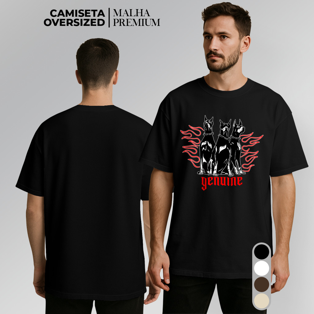 Camiseta Oversized Streetwear Masculina Estampada Genuine Dogs 100% Algodão