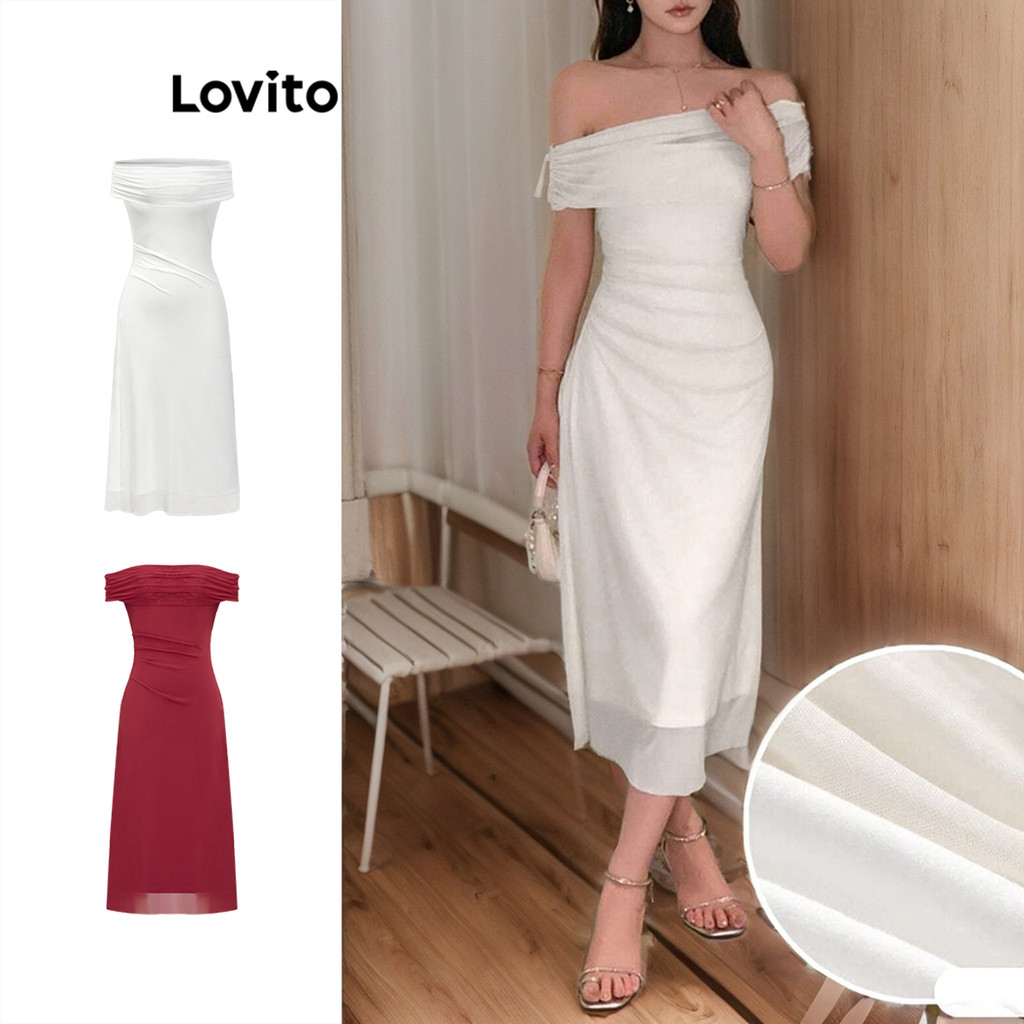 Lovito Vestido Elegante Liso Com Detalhes Em Tule Contrastante Para Mulheres L87ed310 (multicolorido) em Oferta na Shopee