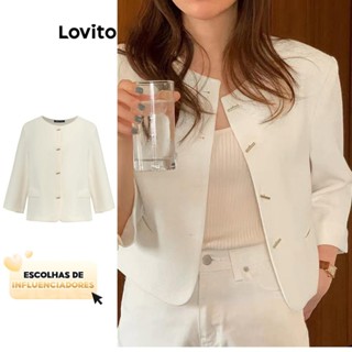 (KOL‘s pick) Lovito Blazer casual simples com botões para mulheres 102AD502 em Oferta na Shopee