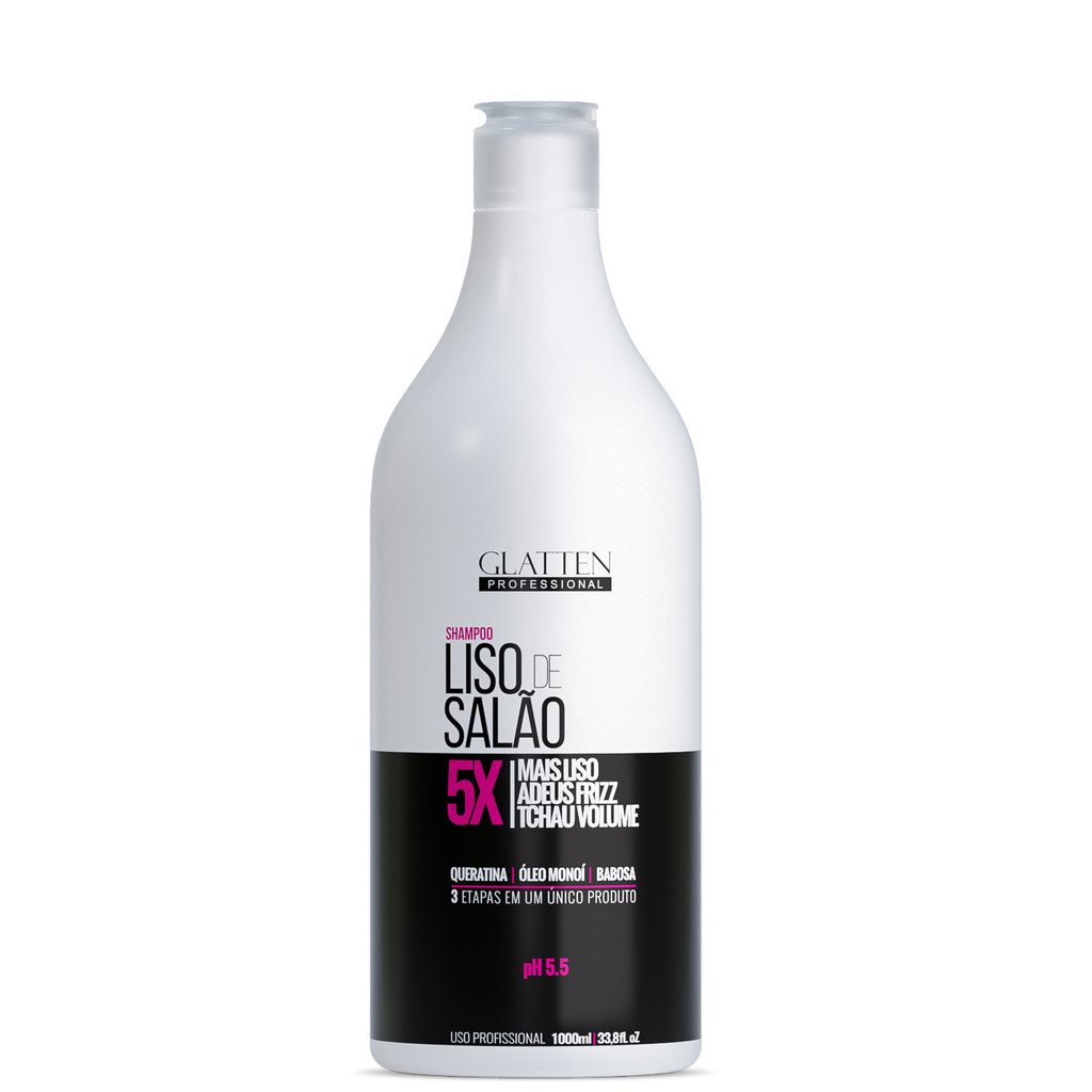 Shampoo Liso de Salão Glatten - 1000ml Adeus Frizz, Mais Liso, Reduz Volume