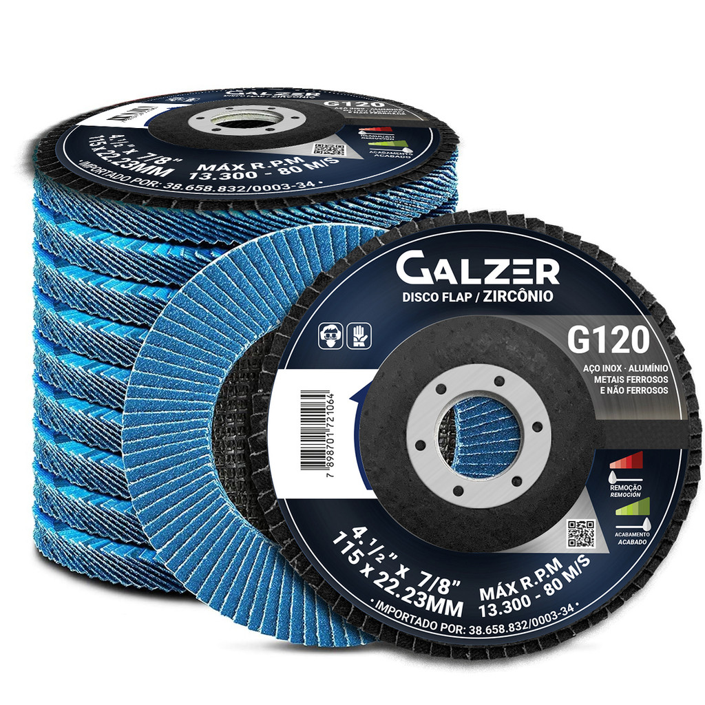 Kit Disco Zircônio Lixa Flap 4.1/2 Grão 120 Com 10 Unidades 115mm x 22,23 mm em Oferta na Shopee