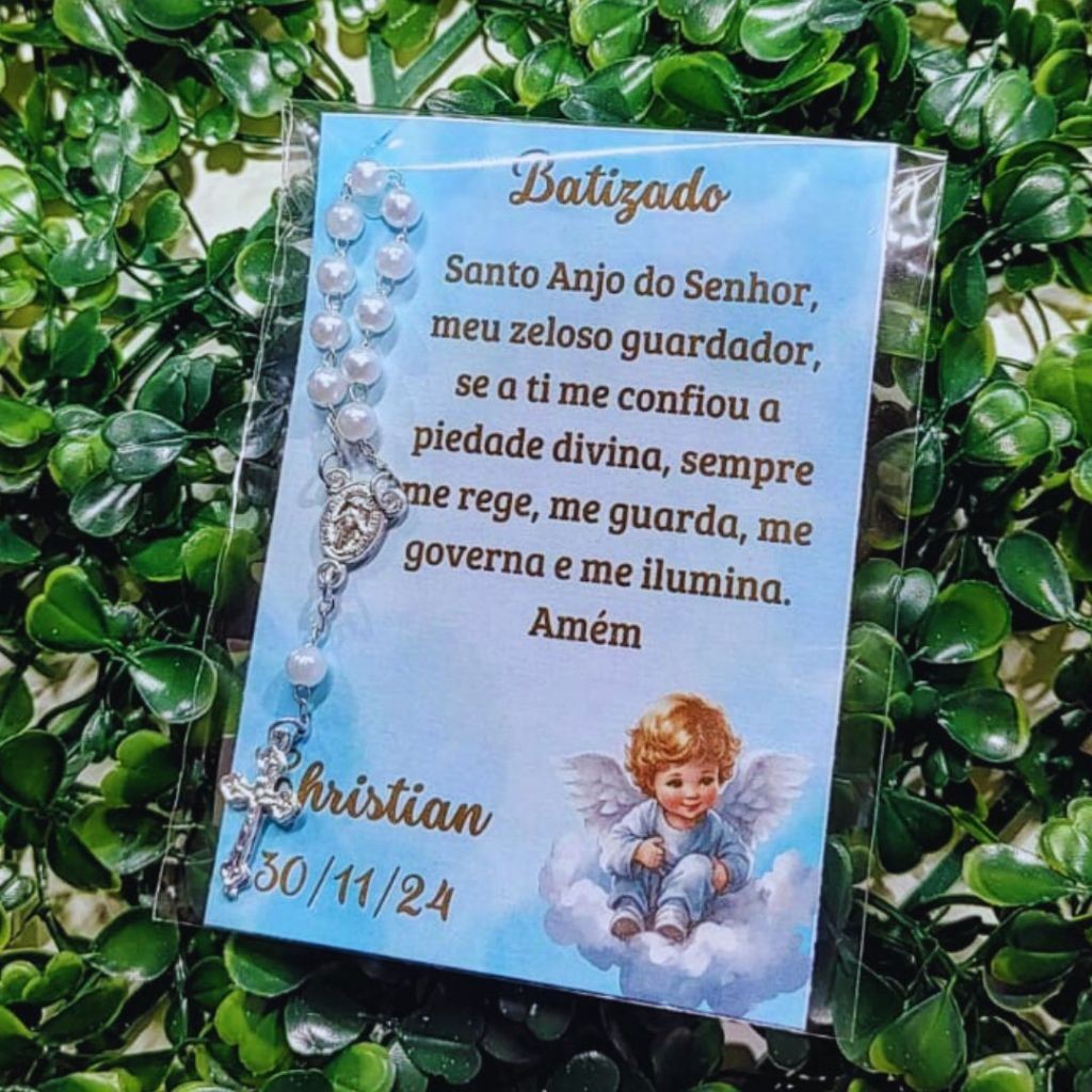 10 Lembrancinha Batizado Mini Terço com Cartão Personalizado