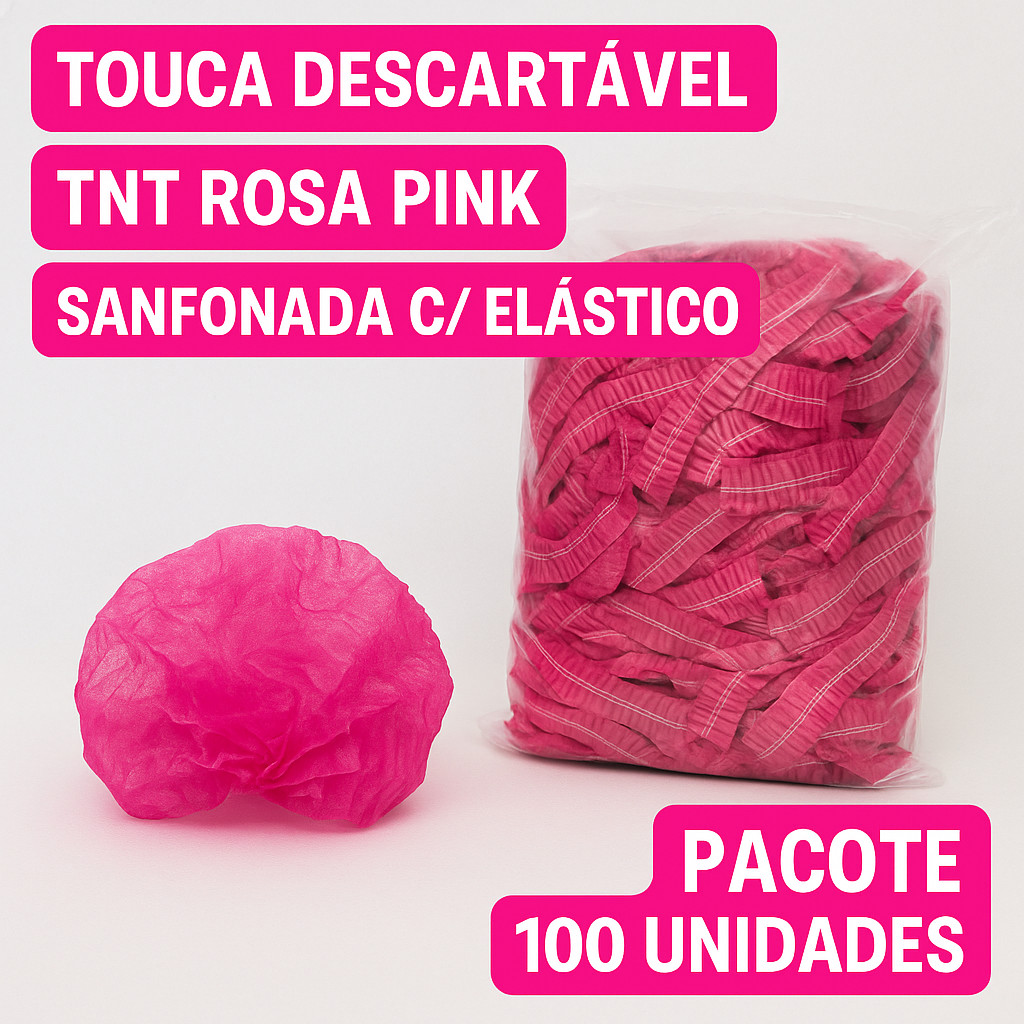Touca Descartável TNT Rosa Pink Sanfonada c/ Elástico – Pacote 100 Unidades em Oferta na Shopee