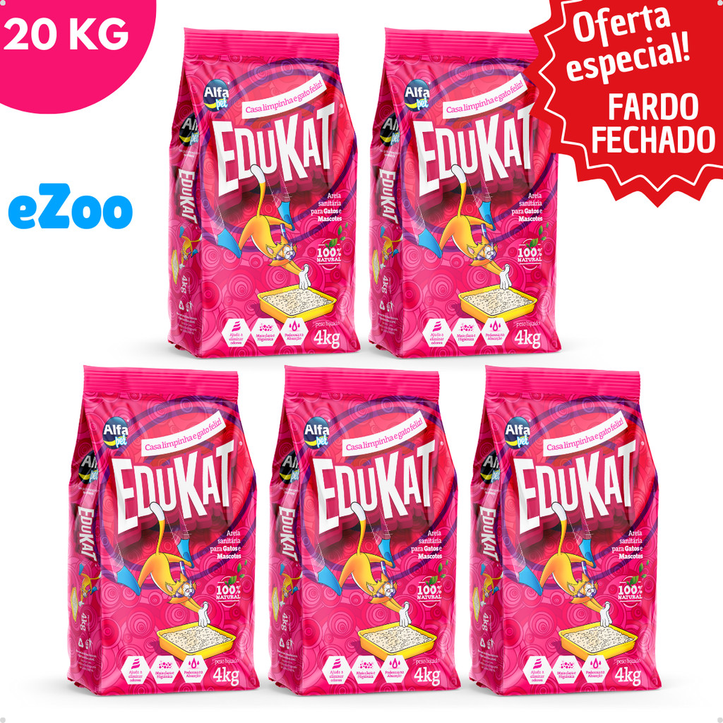 Kit 5 Areia Sanitária Higiênica Natural Argila para Gatos EduKat Fardo Fechado 4 Kg Alfa Pet