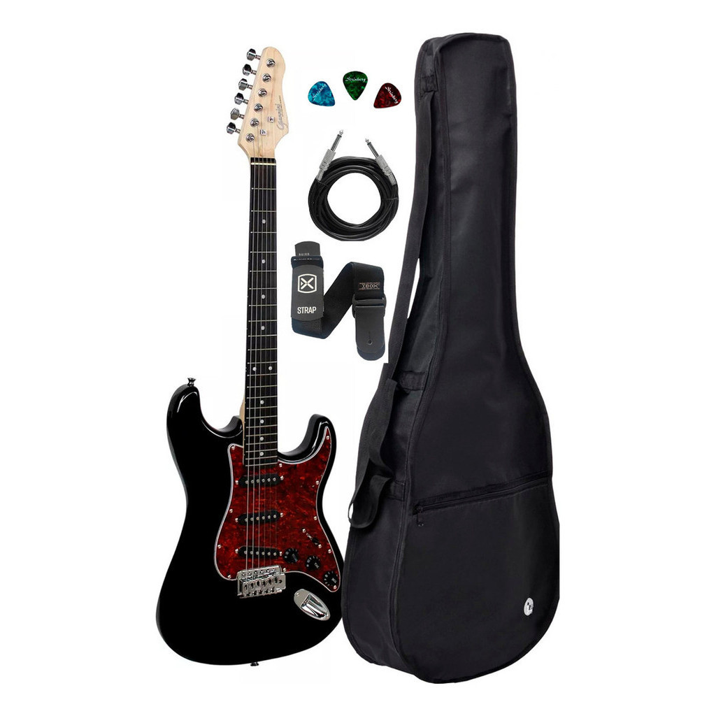 Guitarra Strato Giannini G-100 Bk/tt Preto + Kit Capa Cabo em Oferta na Shopee
