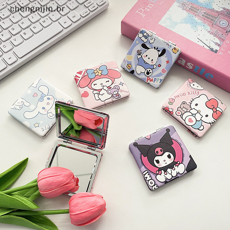 chengnijin Sanrio Espelho Dobrável Hello Kitty Kuromi Cinnamoroll Maquiagem Dupla Face Estudante Portátil Pequeno Presente BR