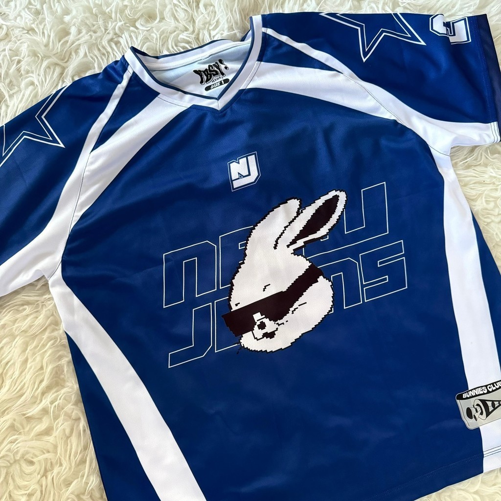 BUNNIES CLUB EXO-Y2K Azul Totalmente Sublimado Camisa De Manga Curta Top Esportiva Tamanho Grande S-5XL