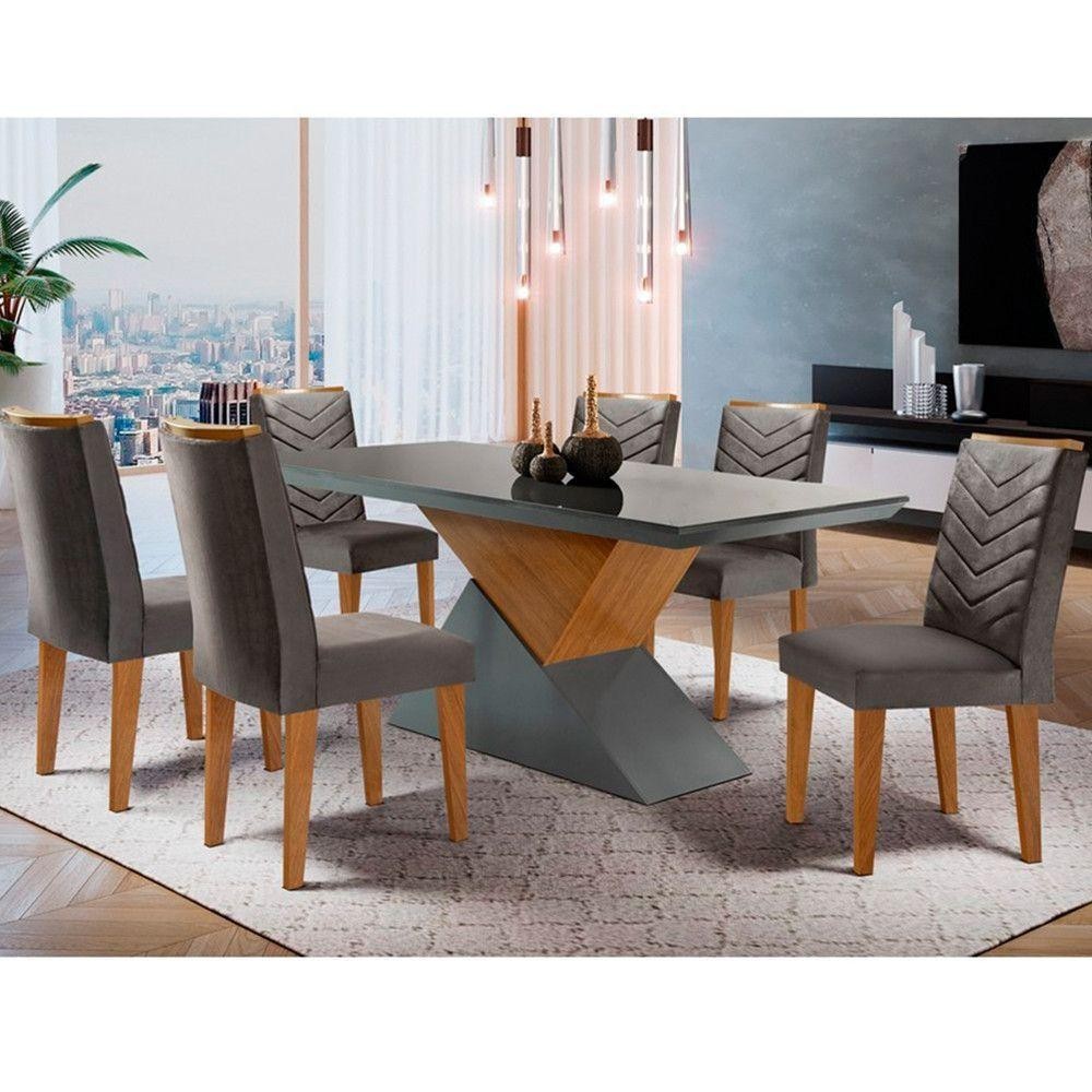 Sala de jantar tampo em Mdf 6 Cadeiras grafite com imbuia em Oferta na Shopee