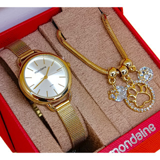 Relógio Mondaine Feminino Original Dourado Bracelete Redondo À Prova D'Água com NF 612D em Oferta na Shopee