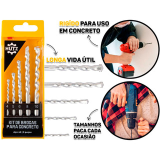 Jogo Kit 9 Brocas Em Aço Para Concreto Madeira Metal Obras E Reformas 4mm A 10mm Hutz em Oferta na Shopee