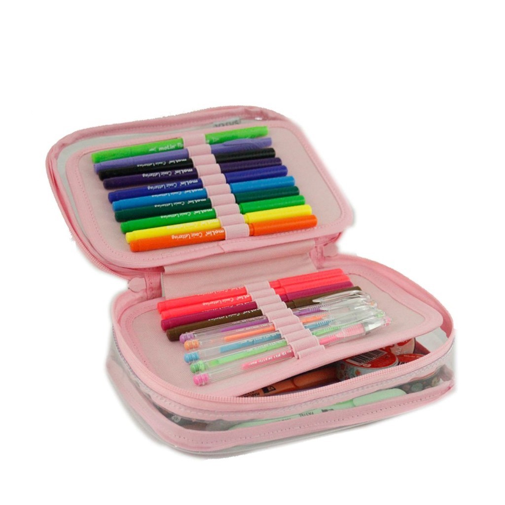 Estojo Box 100 Pens 2 divisorias Cristal Rosa