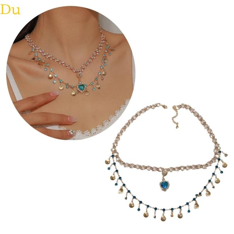 Du Heart Shell Pendant Neckchain Colar Delicado Camada Dupla Para Meninas