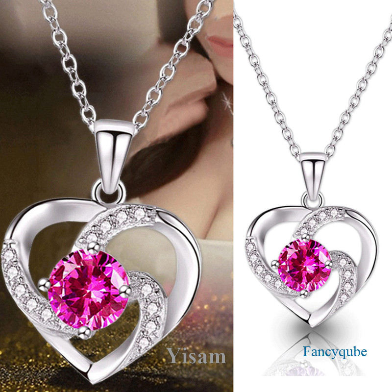 Yisam 925 Colar De Prata Zircon Crystal Heart Pendant Mulher Jóias Em Cadeia Presentes