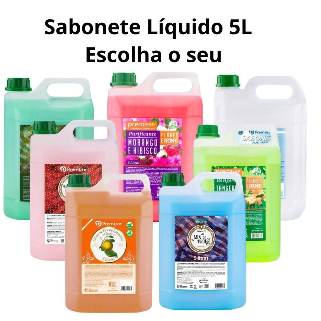 Sabonete Liquido 5 Litros Glicerinado Hidratante Corpo Maos Rosto Escolha Seu Aroma Premisse