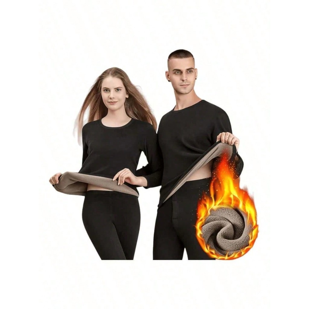 Conjunto térmico segunda pele neve Flanelado Frio Intenso Preto pijama longo peluciado feminino ou masculino proteção frio uv