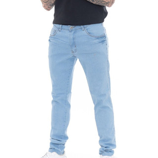Calça Jeans Masculina Slim Delave Azul Claro Lycra Elastano Conforto Presente Pai