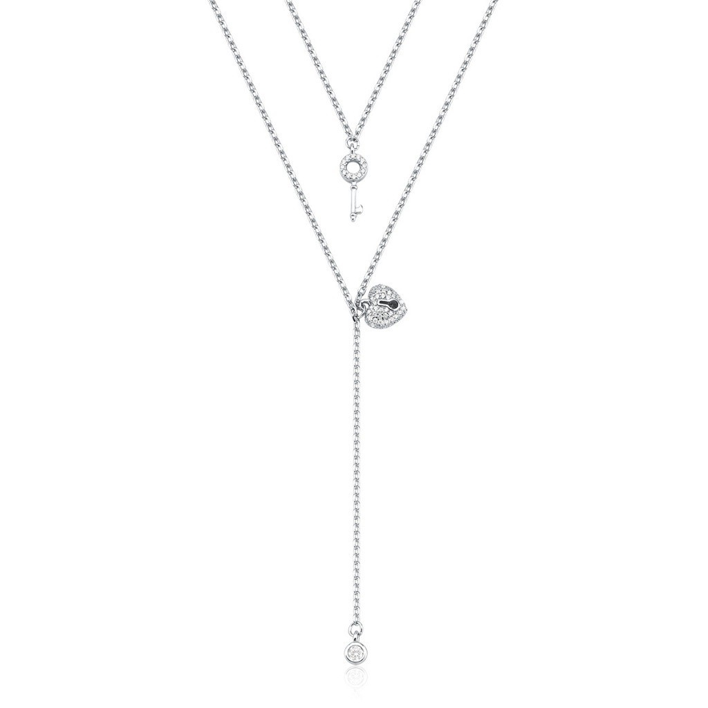 Colar Feminino Duplo de Prata 925 Coração e Chave pendente em Oferta na Shopee