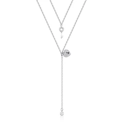 Colar Feminino Duplo de Prata 925 Coração e Chave pendente