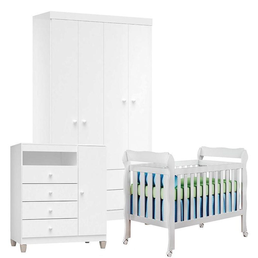 Quarto De Bebê 4 Portas Ternura Baby Com Berço Lila Branco Brilho - Incorplac - Home & Living