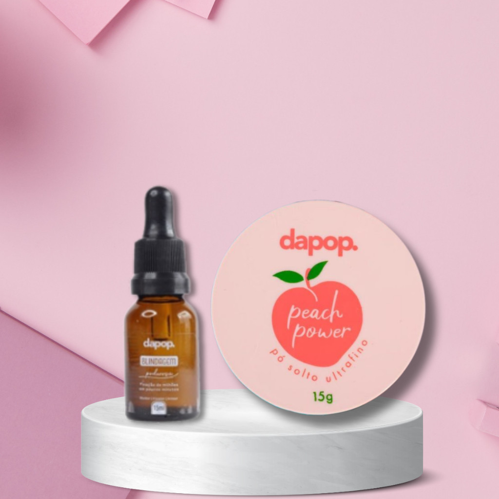 Kit Pó Solto Ultrafino Pessego Peach Power + Blindagem Poderosa 3em1 Pré Maquiagem - Dapop
