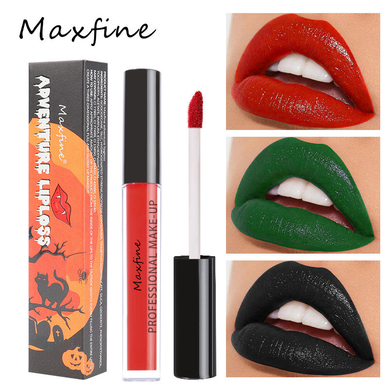 Maquiagem Batom De Halloween Líquido Brilho Labial Antiaderente Copo Esmalte Preto Verde Vermelho