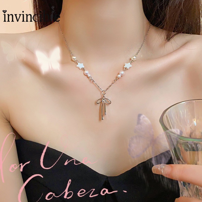 Novo Colar De Pérolas De Liga Estilo Coreano-Adorável Popular De Estrelas De Arco-Design Sense Advanced Lady Necklace Decration