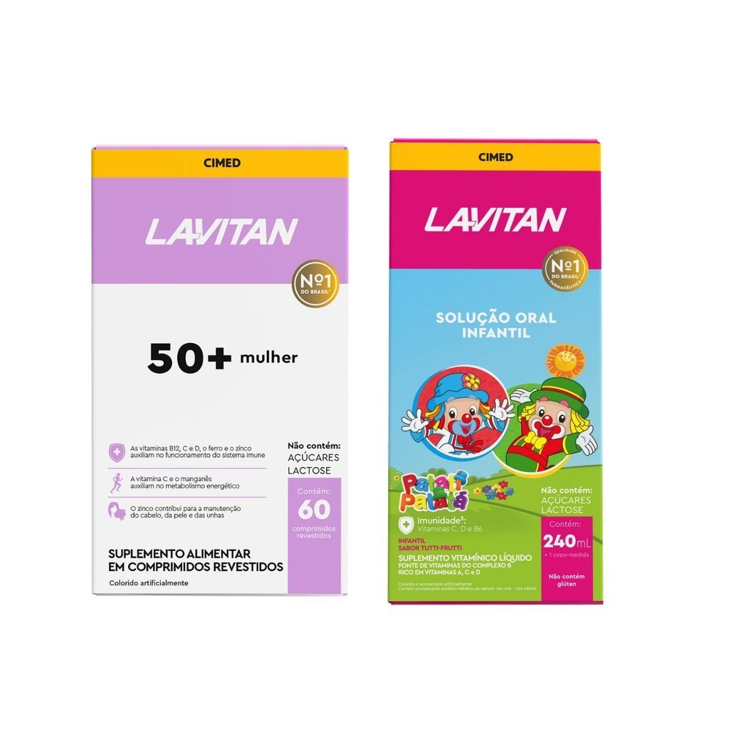 Kit Suplemento Alimentar Lavitan 50+ Mullher e Lavitan Kids Oral Tutti Frutti