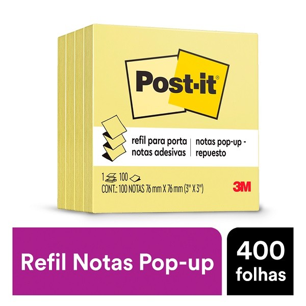 POST-IT Refil 76 MM X 76 MM 4 Blocos 100 Folhas Cada 3M