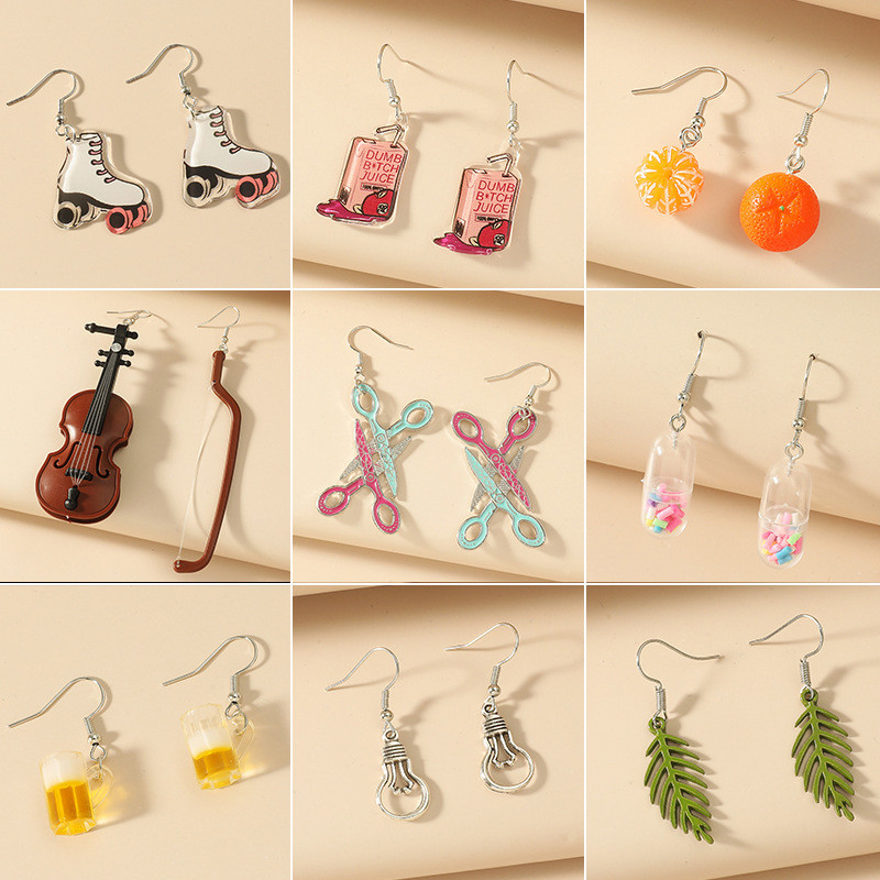 Brincos Simples E Engraçados Acrílicos Para Violino Feminino Deixa Tesoura Pingente Jóias