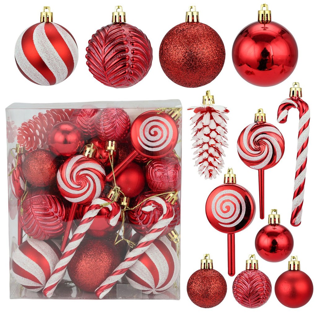 6cm 4cm 4cm Bola de Natal Vermelha 40pcs Conjunto de Chupa-Chupa-Chupa-Chupa Bola de Natal Árvore de Natal Encantada Conjunto de Bola de Natal Decoração de Natal