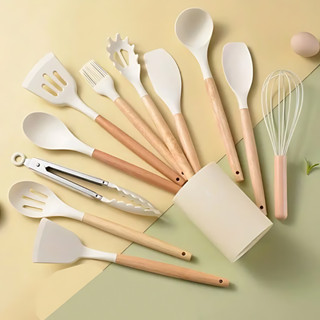 KIT de Utensílios Para Cozinha em Silicone e Bambu 12 Peças em Oferta na Shopee