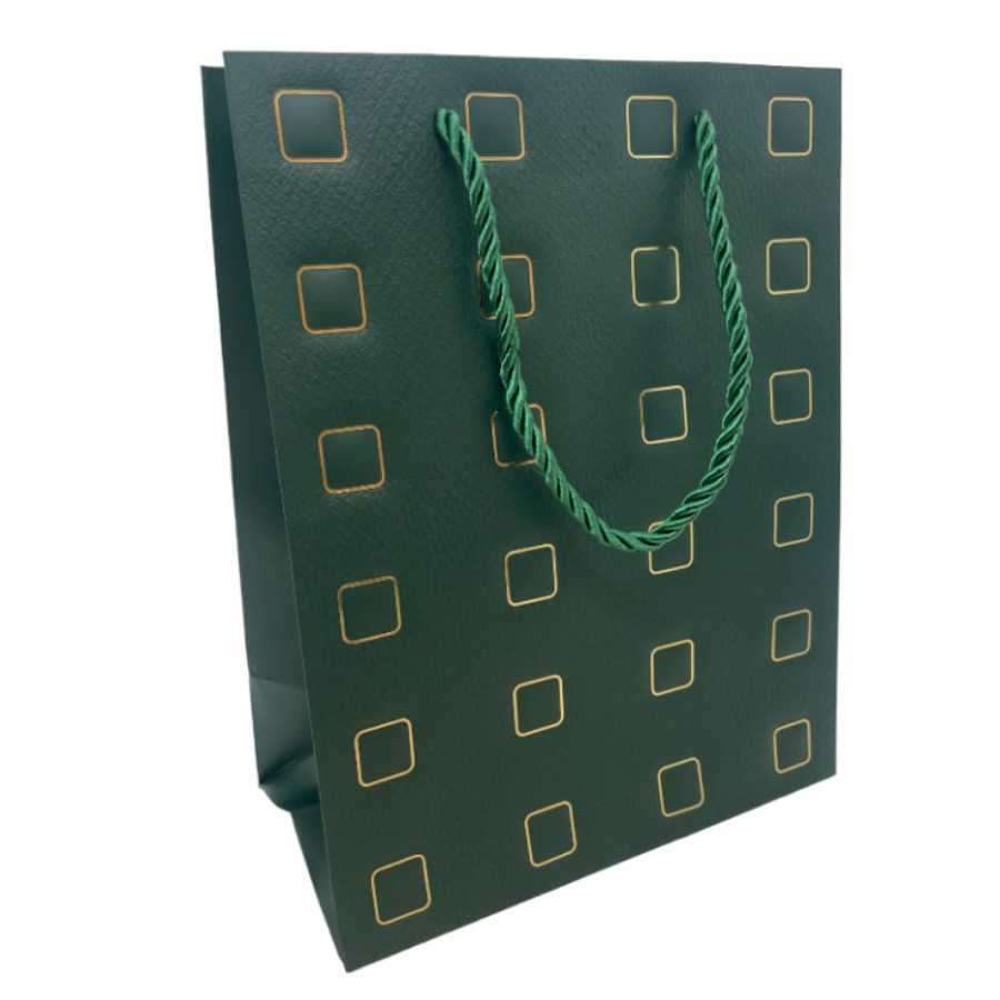 Sacola de Papel para Presente Quadrados Almofadados - Verde - 32x26x12cm - 1 unidade - Rizzo em Oferta na Shopee