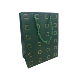 Sacola de Papel para Presente Quadrados Almofadados - Verde - 23x18x10cm - 1 unidade - Rizzo