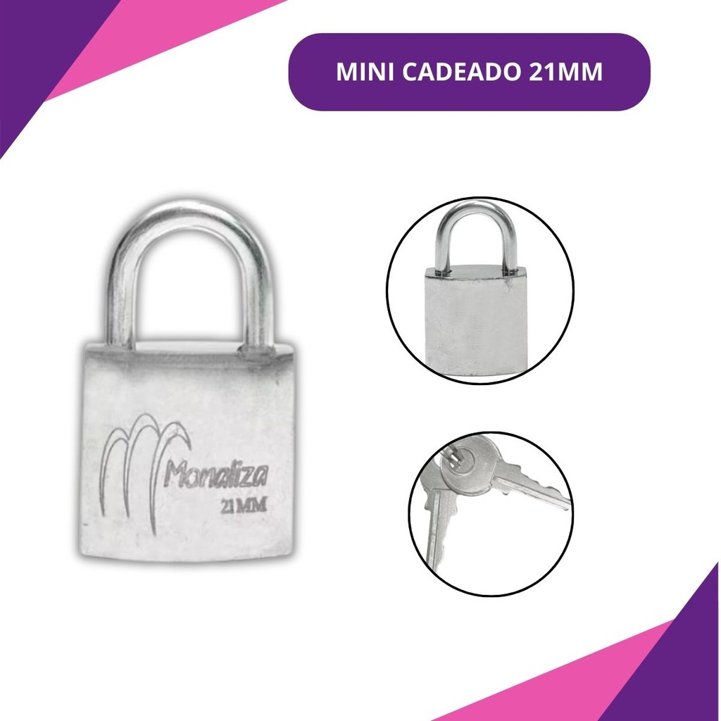 Cadeado Pequeno 21mm Latão Com 2 Chaves Haste Curta MZ-21612