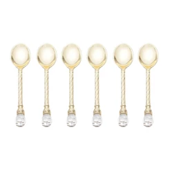 Kit 6 Colheres de Café 11cm Zamac Crystal Dourado Wolff para Mesa Posta Cafeteria Xícaras e Bebidas Quentes Elegante