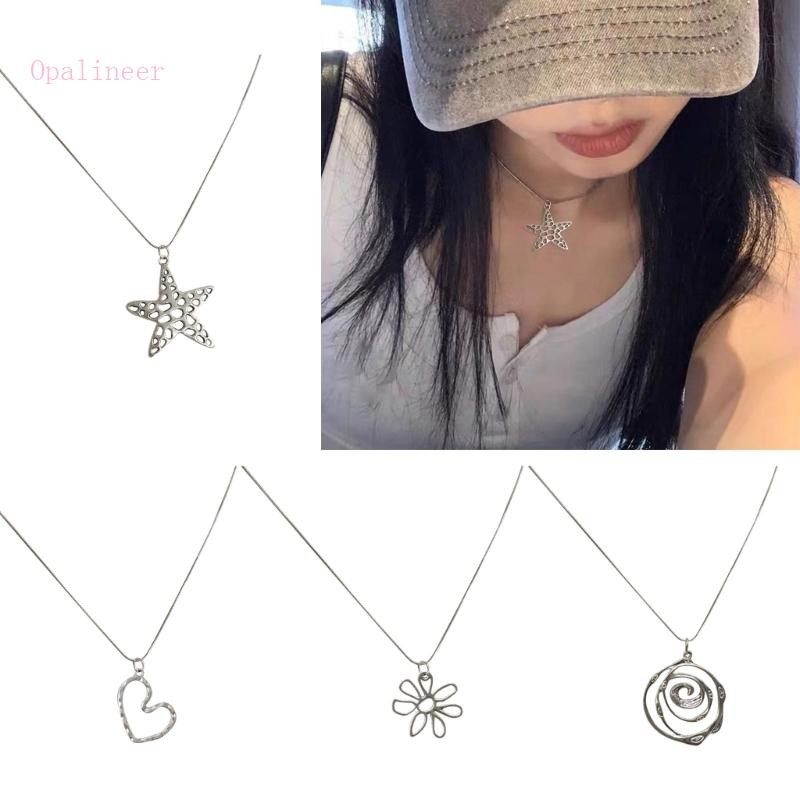 Opalineer Cool Heart Star Pendant Colares Para Homens Mulheres Casal Punk Rock Flower Spiral