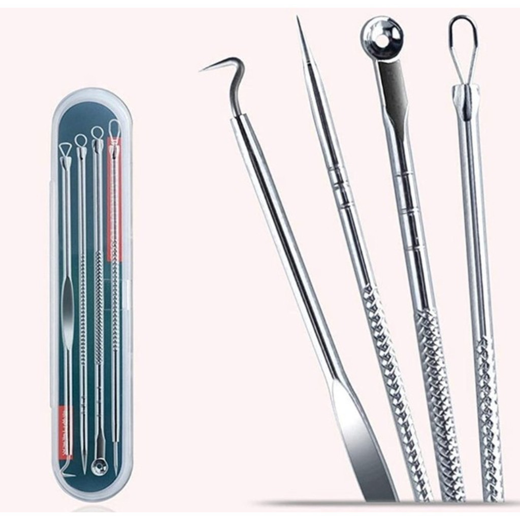 Kit 4 de Ferramentas de Beleza Extrator de Acne Removedor de Cravo Espinha Aço Inoxidável - Entrega Pronto - WL