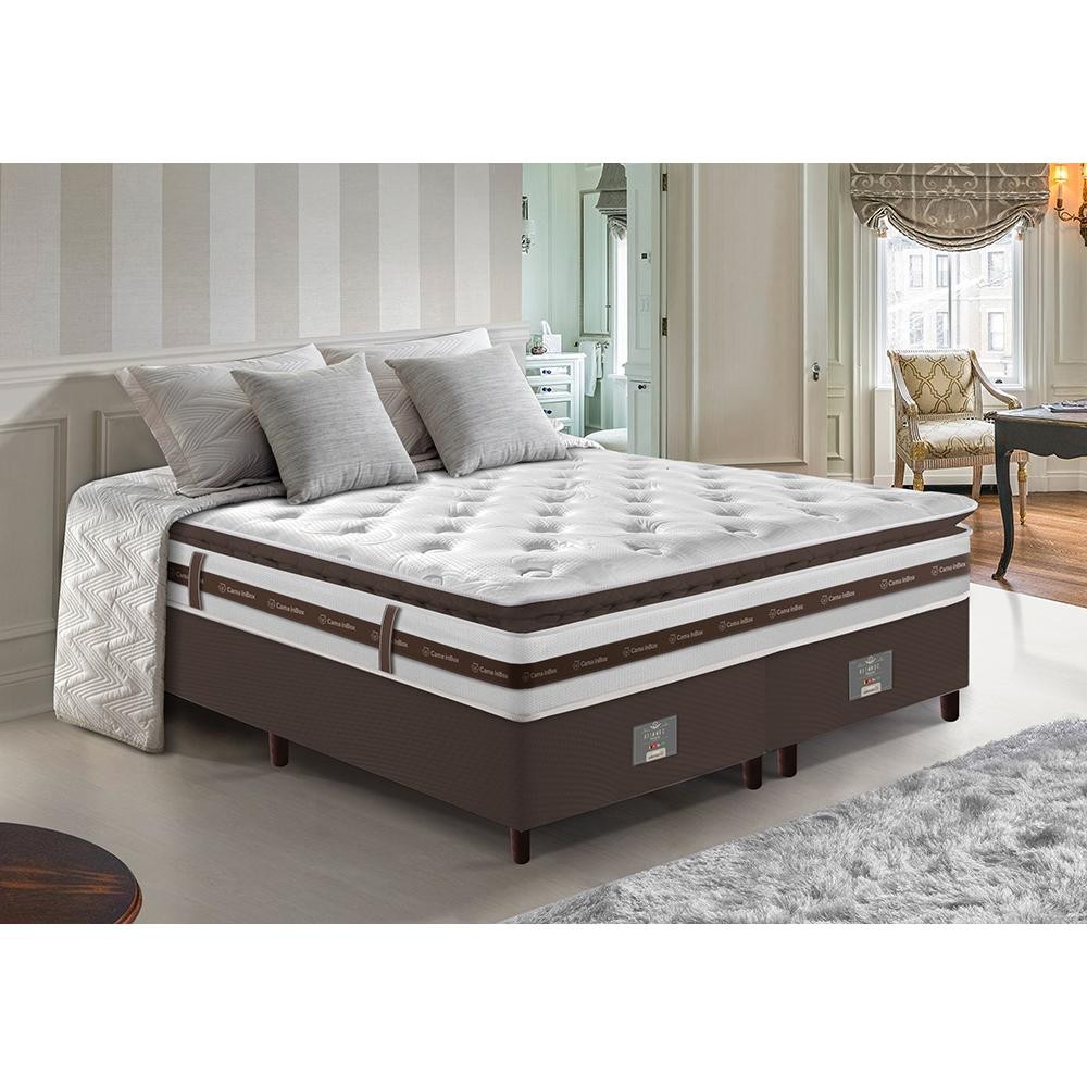 Cama Box Queen Colchão + Box 158x198 Molas Ensacadas Cama inBox Relax Pillow Café em Oferta na Shopee