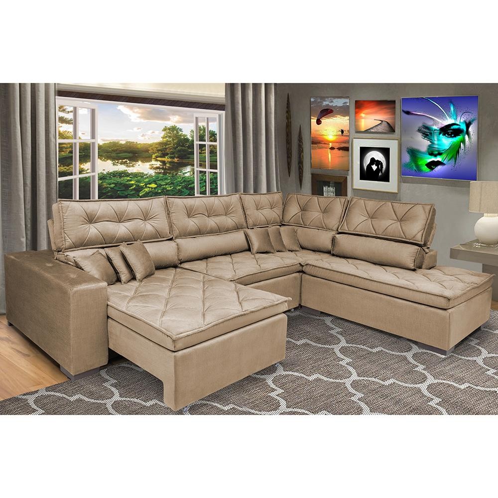 Sofa de Canto Retrátil e Reclinável com Molas Cama inBox Platinum 3,00x2,36 Tecido Suede Castor em Oferta na Shopee